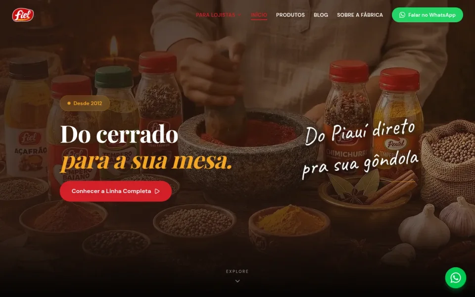 Site Fiel Alimentos: a marca, os temperos e o catálogo de produtos