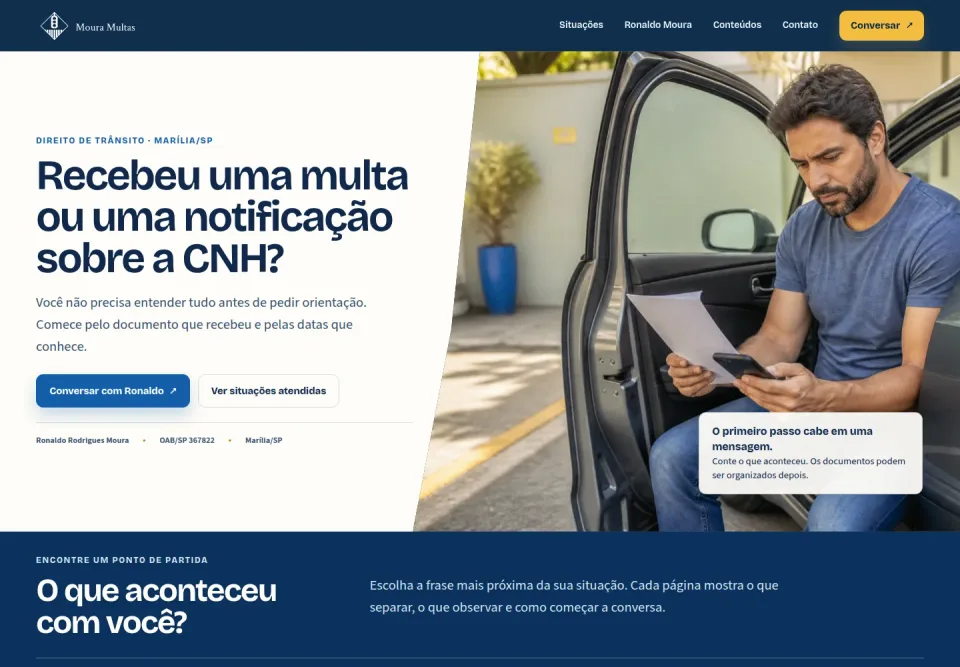 Site Moura Multas: serviços de direito de trânsito e atendimento
