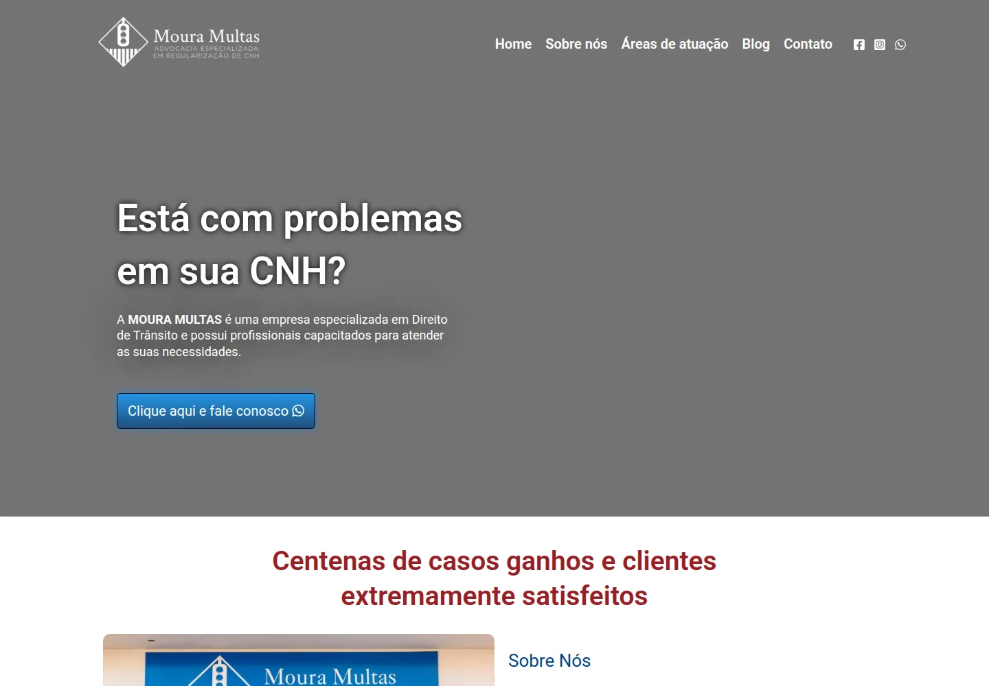 Antes: captura real do site anterior Moura Multas